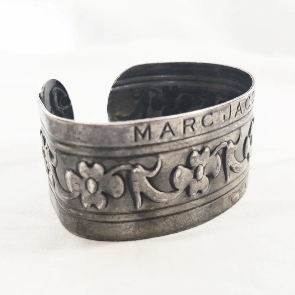 Designer Marc Jacobs Wide Silver Floral Cuff Bracelet